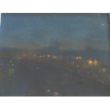 A 20TH CENTURY STUDY OF A NIGHT TIME TOWN SCENE WITH RIVERSIDE STREET LIGHTS, unsigned, pastel on