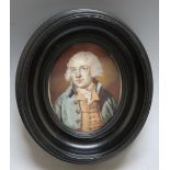 A 19TH CENTURY OVAL PORTRAIT MINIATURE OF DR SAMUEL JOHNSON, in oval black frame, unsigned, framed