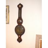 A 19TH CENTURY ROSEWOOD BAROMETER, with unusual painted scrolling detail to the case, H 94 cm