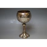 A HALLMARKED SILVER CHALICE - BIRMINGHAM 1876, having a presentation inscription for the 'National