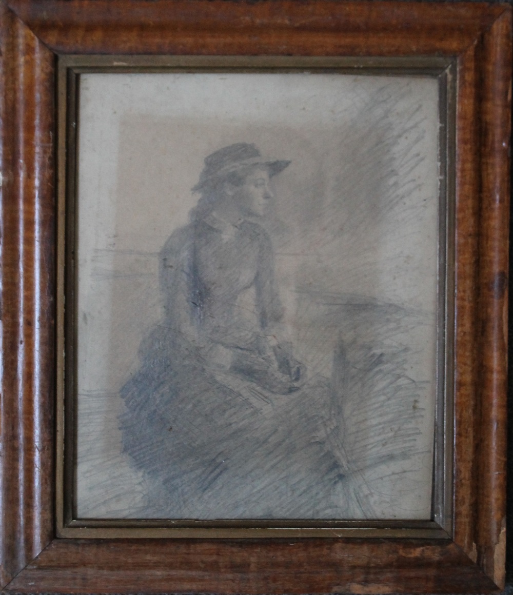 JOHN. An early to mid 20th century study of a seated young woman, signed lower right, pencil on - Image 3 of 5