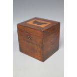 A TUNBRIDGE WARE TEA CADDY WITH BUTTERFLY DECORATION, H 11.5 cm