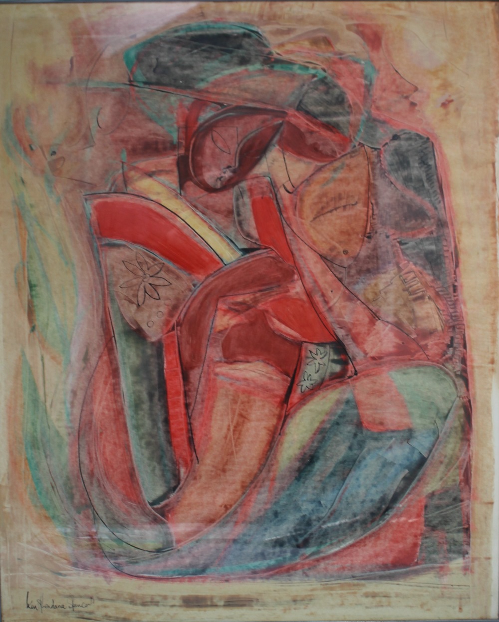 KEN ABENDANA SPENCER (1929-2005). Abstract figure composition, signed lower left, mixed media on - Image 2 of 6