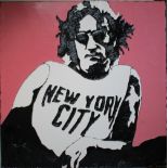 TWENTIETH CENTURY SCHOOL, study of John Lennon in a New York City top, acrylic on board, framed,