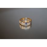 A HALLMARKED 9 CARAT GOLD SAPPHIRE AND DIAMOND SEVEN STONE HALF ETERNITY RING, approx weight 3.3g,