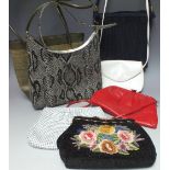 A LADIES VINTAGE BEADWORK AND EMBROIDERY EVENING BAG, together with a small collection of ladies