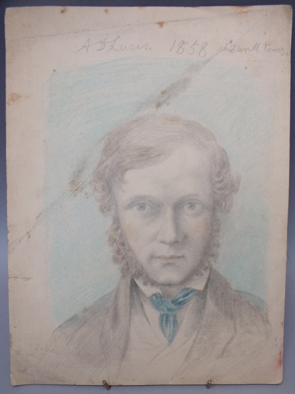 ALBERT DURER LUCAS (1828-1918). Self portrait of the artist, signed and dated 1858 and inscribed - Image 4 of 6