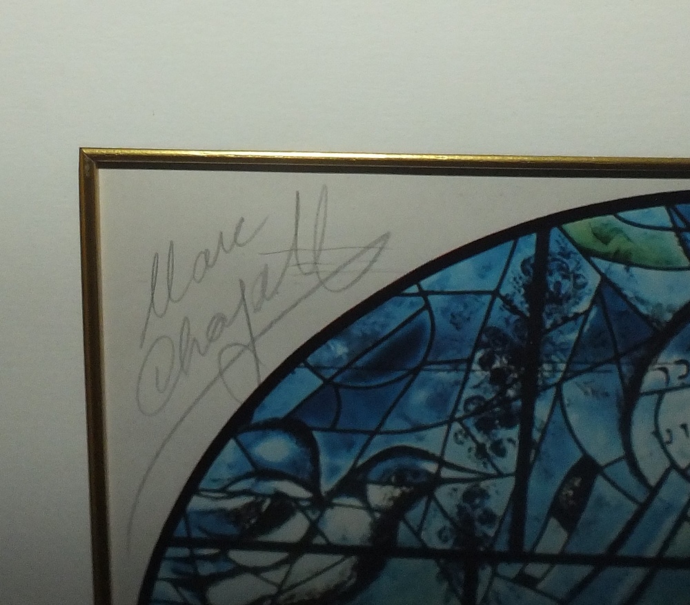 AFTER MARC CHAGALL. A stained glass window design, signed in pencil to margin upper left, coloured - Image 5 of 6