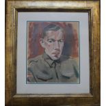 R. E. BIRD (XX-XXI). World War II portrait of a soldier, named and titled verso, mixed media, framed