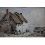 HARRY EDMUNDS CRUTE (1888-1975). Coastal village scene with figure, signed lower right, watercolour,