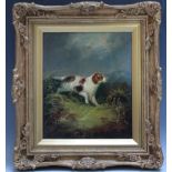 T LANGLOIS (XIX). Game dog with partridge, signed lower centre, oil on board, gilt framed, 20.5 x