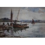 THOMAS HOPE McKAY (1870-1930). Estuary scene with sailing boats and fishermen, signed lower right,