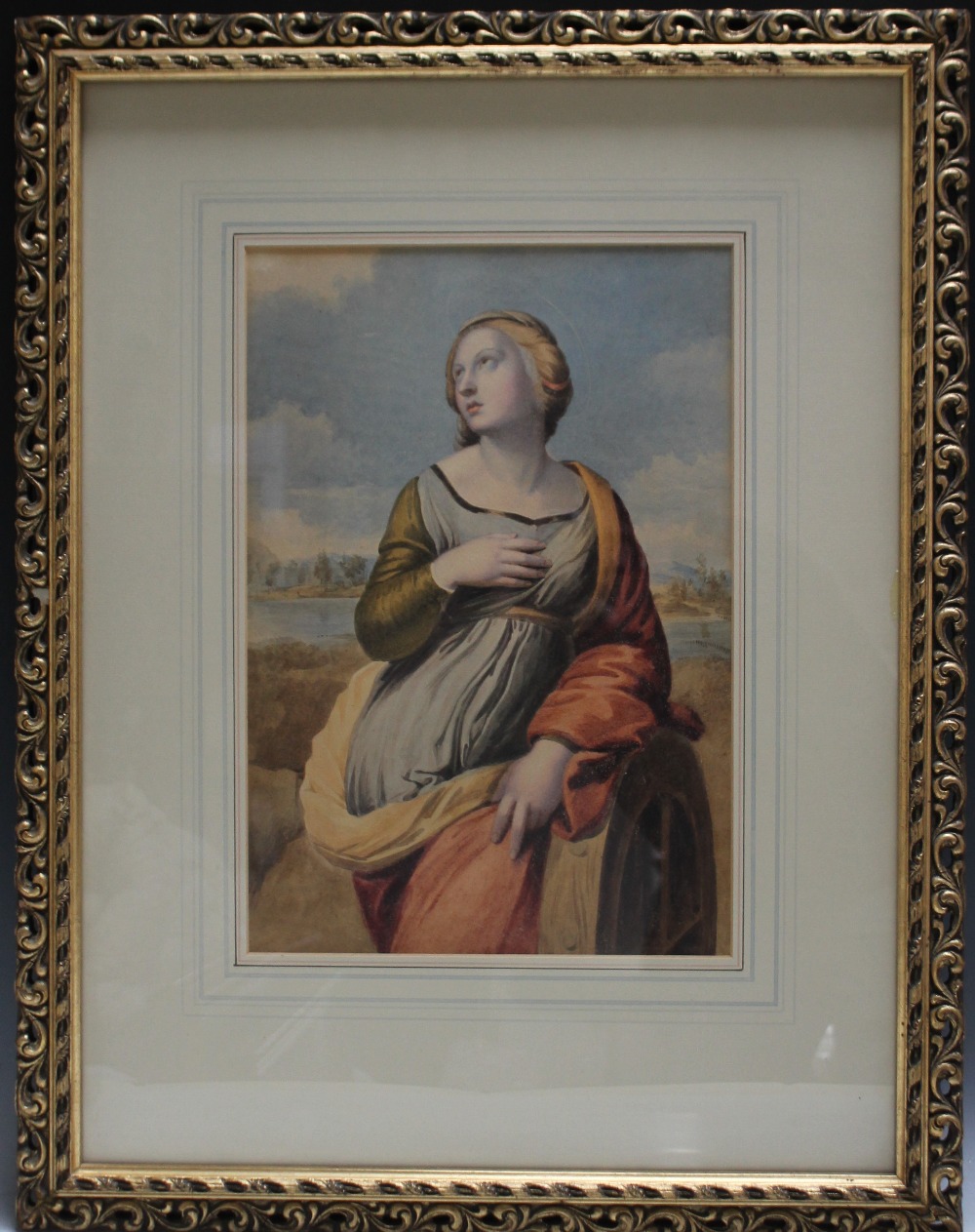 AFTER RAPHAEL, a late 19th / early 20th century study of St. Catherine of Alexandria, wooded river - Image 2 of 4