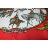 A VINTAGE HERMES 'MARINE ET CAVALERIE' SILK SCARF, designed by Philippe Ledoux, depicting the French