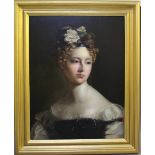 A NINETEENTH CENTURY PORTRAIT STUDY OF YOUNG REGENCY WOMAN, unsigned, oil on canvas laid on board,