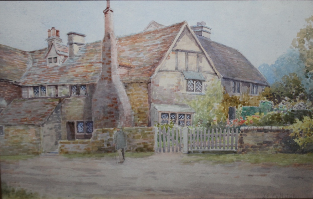 WILL OUTHWAITE (XX). Country village scenes, signed watercolours, a pair, gilt framed and glazed, 18