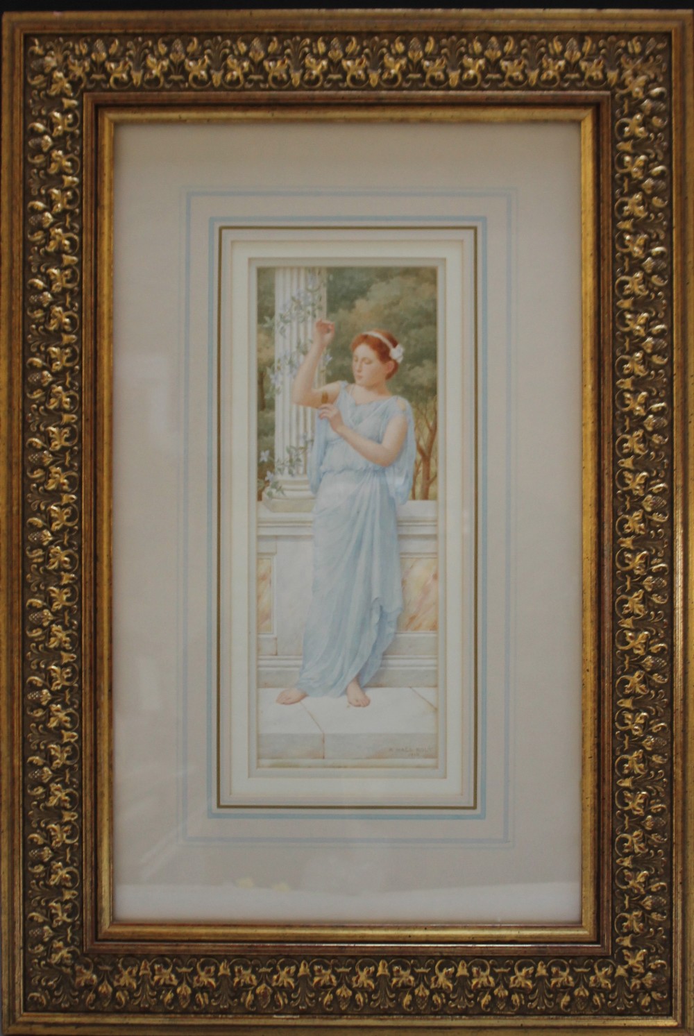 RENE HALL-BOLT. English school, young woman in Grecian dress admiring an amulet, 'The New Amulet',