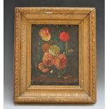 ENGLISH SCHOOL (XX). Floral still life, oil on board, gilt framed, 24 x 18.5 cm
