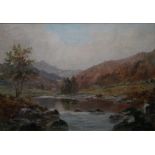 ENGLISH SCHOOL (XX). Country river scenes with cattle and figures, monogrammed, oils on canvas, a