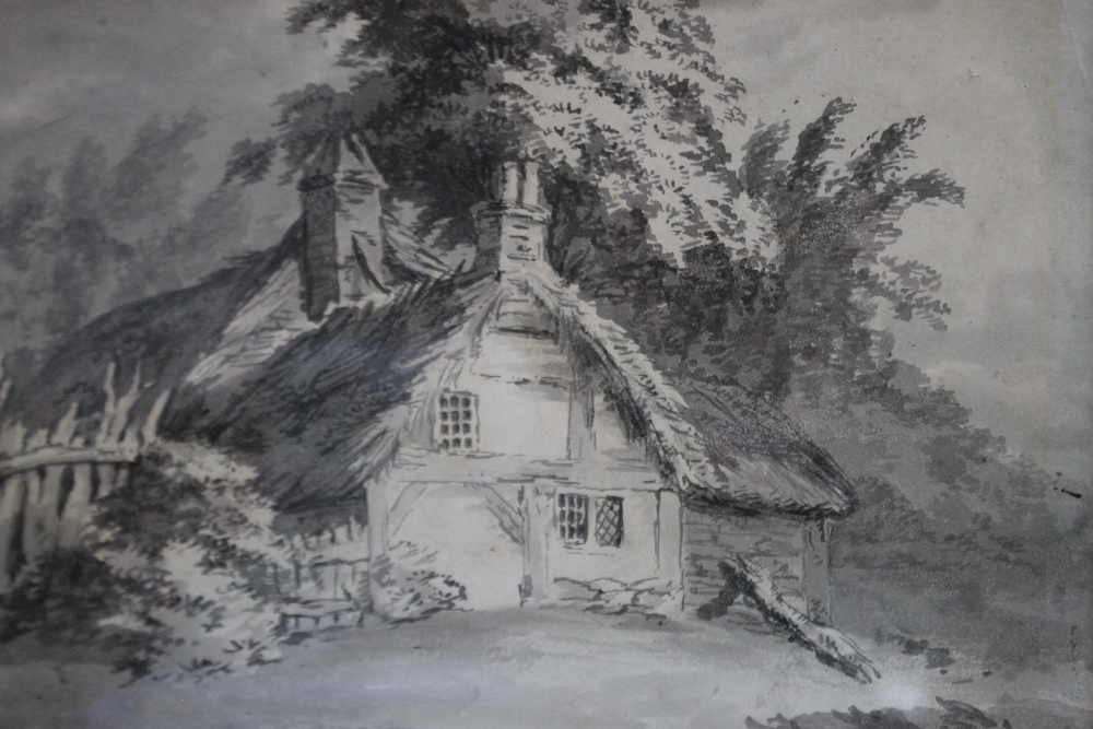 CHARLES BARBER (1784-1854). 'An Old Welsh Cottage', see verso, unsigned, monotone watercolour on - Image 7 of 8