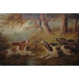 ENGLISH SCHOOL (XIX). Spaniels flushing a pheasant, signed lower left but indistinct, oil on canvas,