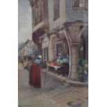 ARTHUR T. HADDON. A late 19th / early 20th century British school. town square with flower stall and