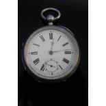 A HALLMARKED SILVER OPEN FACED MANUAL WIND POCKET WATCH, having a Chester hallmark, Dia 5.5 cm