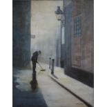 D. M. HUDSON (XXI). Road sweeper, signed lower right, oil on canvas, unframed, 86 x 66 cm