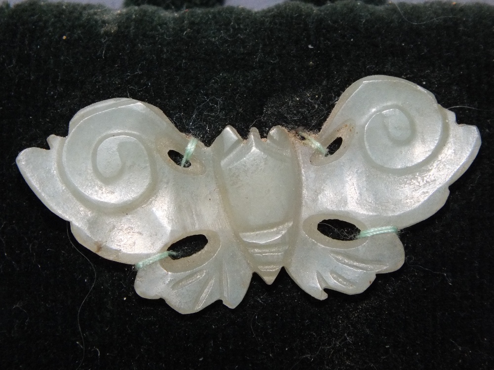 A COLLECTION OF FIVE CHINESE CELADON JADE CARVED INSECT / MOTH PLAQUES, in varying sizes, finely - Image 4 of 12