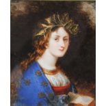 A LATE 19TH / EARLY 20TH CENTURY PORTRAIT MINIATURE OF A YOUNG WOMAN WITH BLUE SHAWL WITH STAR