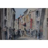 CLIFFORD ALLAN RUSSELL (1919-2003). A busy street scene with figures in St. Tropez, signed lower