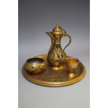 A GILT METAL TURKISH STYLE COFFEE SET, Dia 25.5 cm