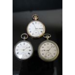 A SELECTION OF THREE ASSORTED OPEN FACED POCKET WATCHES