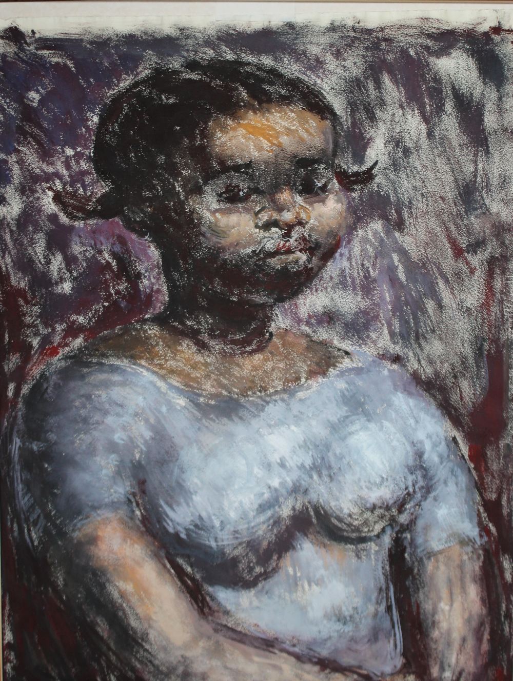 EVE DISHER (1894-1991). Portrait of a Jamaican girl, unsigned, mixed media, framed, 56 x 44 cm