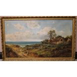 DANIEL SHERRIN (1868-1940). A cottage by the coast, signed lower left, oil on canvas, gilt framed,