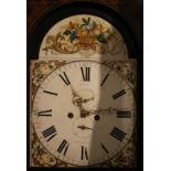 A 19TH CENTURY CROSSBANDED PAINTED FACE LONGCASE CLOCK BY GEO. DOUGLAS OF KILMARNOCK, the painted