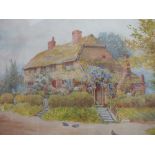 JAMES MATTHEWS. A late 19th / early 20th century English school village scene with cottage and