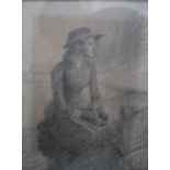 JOHN. An early to mid 20th century study of a seated young woman, signed lower right, pencil on