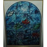 AFTER MARC CHAGALL. A stained glass window design, signed in pencil to margin upper left, coloured