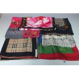 A COLLECTION OF SIX VINTAGE DESIGNER LADIES SCARVES. to include examples by Daks, Burberry,