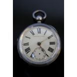 A HALLMARKED SILVER 'IMPROVED PATENT OPEN FACED MANUAL WIND POCKET WATCH, Dia 5.75 cm