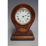 A MAHOGANY INLAID BALLOON MANTLE CLOCK, H 21.75 cm