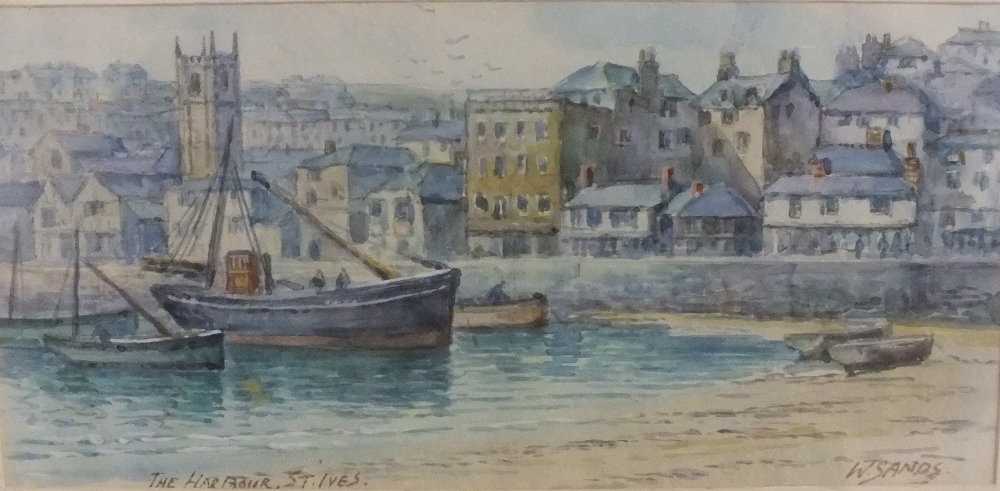 W. SANDS. A 20th century harbour scene, 'The Harbour St. Ives', signed lower right, watercolour, - Image 3 of 6