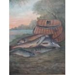 J. COLEMAN. Late 19th / early 20th century British school, study of various fish and creel on a