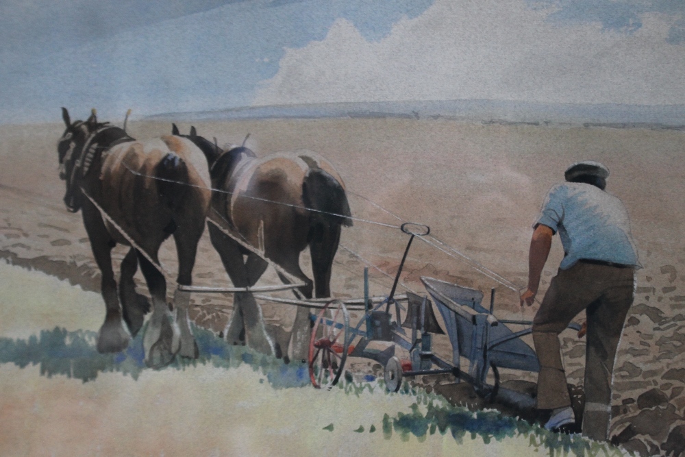 DEREK WILLIAMS. Twentieth Century British school, 'Ploughing Top Field', see verso, signed lower - Image 4 of 6