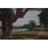 ANTIONETTE WISNBERG (XXI). 'Petworth view across the lake', monogrammed lower right, watercolour,