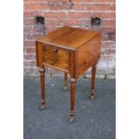 A 19TH CENTURY MAHOGANY SMALL DROPLEAF SIDE TABLE, the top with incised detail, fall front