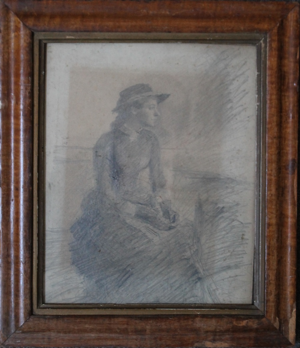 JOHN. An early to mid 20th century study of a seated young woman, signed lower right, pencil on - Image 4 of 5