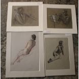 RONALD DUKESHILL MOORE (1899-1985). Four assorted watercolours / pastels depicting figurative