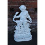 A VICTORIAN CAST FIGURATIVE STICK STAND - POSSIBLY COALBROOKDALE, modelled as a young boy semi